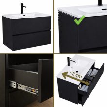 HD Aria Black 60/80/100/120 komplett fürdőszoba bútor szett fali mosdószekrénnyel, tükörrel és magasszekrénnyel