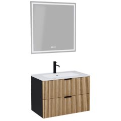   HD Parma Matt Black 60/80/100/120 komplett fürdőszoba bútor fali mosdószekrénnyel, matt fekete fogantyúkkal és tükörrel