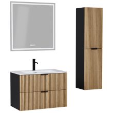 HD Parma Matt Black 60/80/100/120 komplett fürdőszoba bútor szett fali mosdószekrénnyel, matt fekete fogantyúkkal, tükörrel és magasszekrénnyel