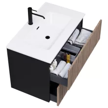 HD Ravello Pro Black-Oak 60 fali mosdószekrény, push-to-open mechanizmussal