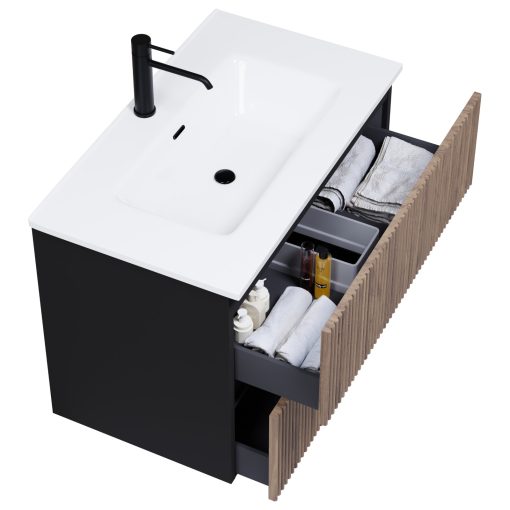 HD Torino Black-Oak 60/80 komplett fürdőszoba bútor fali mosdószekrénnyel és tükörrel