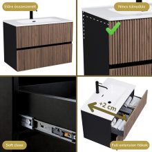 HD Torino Black-Oak 60/80 komplett fürdőszoba bútor fali mosdószekrénnyel és tükörrel