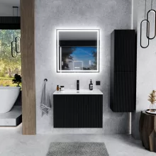 HD Ravello Pro Matt Black 60 komplett fürdőszoba bútor fali push-to-open mosdószekrénnyel és tükörrel