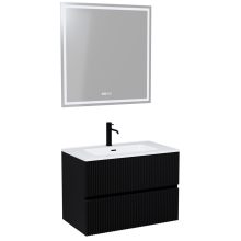 HD Torino Matt Black 60/80 komplett fürdőszoba bútor fali mosdószekrénnyel és tükörrel