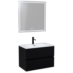   HD Torino Matt Black 60/80 komplett fürdőszoba bútor fali mosdószekrénnyel és tükörrel
