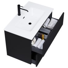 HD Torino Matt Black 60/80 komplett fürdőszoba bútor fali mosdószekrénnyel és tükörrel