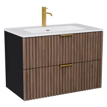 HD Ravello Black-Oak 60 fali mosdószekrény szálcsiszolt arany fogantyúkkal