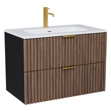 HD Ravello Black-Oak 60 komplett fürdőszoba bútor szett fali mosdószekrénnyel, szálcsiszolt arany fogantyúkkal, tükörrel és magasszekrénnyel