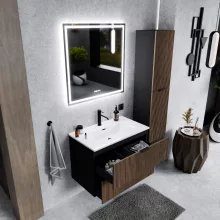 HD Ravello Black-Oak 60/80 fali mosdószekrény matt fekete fogantyúkkal