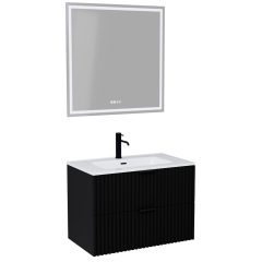   HD Ravello Matt Black 60/80 komplett fürdőszoba bútor fali mosdószekrénnyel, matt fekete fogantyúkkal és tükörrel