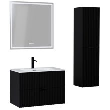 HD Ravello Matt Black 60/80 komplett fürdőszoba bútor szett fali mosdószekrénnyel, matt fekete fogantyúkkal, tükörrel és magasszekrénnyel