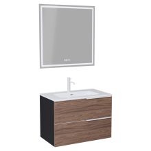 HD Cremona Black-Oak 60 komplett fürdőszoba bútor fali mosdószekrénnyel, matt fehér fogantyúkkal és tükörrel