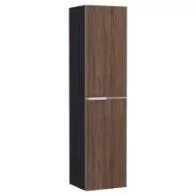 HD Cremona Black-Oak 60 komplett fürdőszoba bútor szett fali mosdószekrénnyel, matt fehér fogantyúkkal, tükörrel és magasszekrénnyel