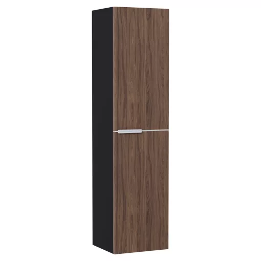 HD Cremona Black-Oak 60 komplett fürdőszoba bútor szett fali mosdószekrénnyel, matt fehér fogantyúkkal, tükörrel és magasszekrénnyel