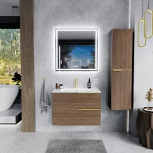 HD Cremona Black-Oak 60 fali mosdószekrény szálcsiszolt arany fogantyúkkal