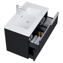 HD Cremona Matt Black 60 komplett fürdőszoba bútor fali mosdószekrénnyel, fényes króm fogantyúkkal és tükörrel