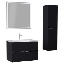 HD Cremona Matt Black 60 komplett fürdőszoba bútor szett fali mosdószekrénnyel, fényes króm fogantyúkkal, tükörrel és magasszekrénnyel