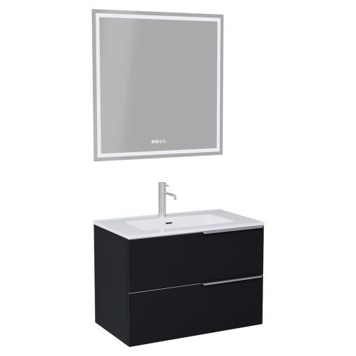 HD Cremona Matt Black 60 komplett fürdőszoba bútor fali mosdószekrénnyel, szálcsiszolt króm fogantyúkkal és tükörrel