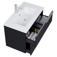 HD Cremona Matt Black 60 komplett fürdőszoba bútor szett fali mosdószekrénnyel, szálcsiszolt króm fogantyúkkal, tükörrel és magasszekrénnyel