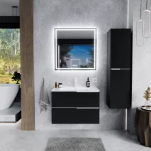 HD Cremona Matt Black 60 fali mosdószekrény matt fehér fogantyúkkal
