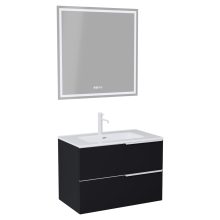 HD Cremona Matt Black 60 komplett fürdőszoba bútor fali mosdószekrénnyel, matt fehér fogantyúkkal és tükörrel