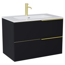 HD Cremona Matt Black 60 fali mosdószekrény szálcsiszolt arany fogantyúkkal