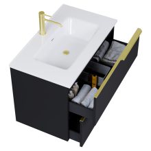 HD Cremona Matt Black 60 fali mosdószekrény szálcsiszolt arany fogantyúkkal