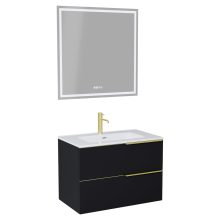 HD Cremona Matt Black 60 komplett fürdőszoba bútor fali mosdószekrénnyel, szálcsiszolt arany fogantyúkkal és tükörrel