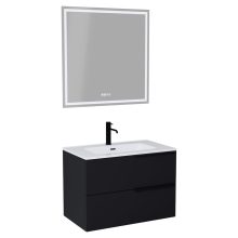 HD Cremona Matt Black 60/80 komplett fürdőszoba bútor fali mosdószekrénnyel, matt fekete fogantyúkkal és tükörrel