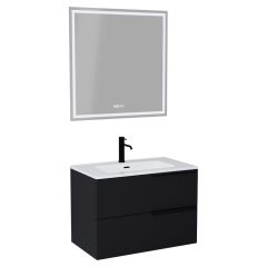   HD Cremona Matt Black 60/80 komplett fürdőszoba bútor fali mosdószekrénnyel, matt fekete fogantyúkkal és tükörrel