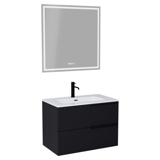 HD Cremona Matt Black 60/80 komplett fürdőszoba bútor fali mosdószekrénnyel, matt fekete fogantyúkkal és tükörrel