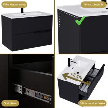 HD Cremona Matt Black 60/80 komplett fürdőszoba bútor fali mosdószekrénnyel, matt fekete fogantyúkkal és tükörrel