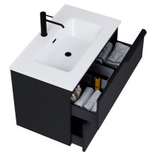 HD Cremona Matt Black 60/80 komplett fürdőszoba bútor szett fali mosdószekrénnyel, matt fekete fogantyúkkal, tükörrel és magasszekrénnyel