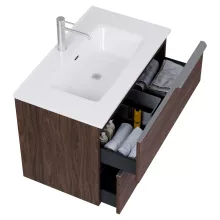 HD Cremona Matt Hazel 80 komplett fürdőszoba bútor szett fali mosdószekrénnyel, szálcsiszolt króm fogantyúkkal, tükörrel és magasszekrénnyel