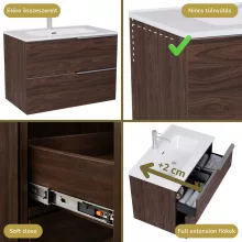 HD Cremona Matt Hazel 80 komplett fürdőszoba bútor szett fali mosdószekrénnyel, szálcsiszolt króm fogantyúkkal, tükörrel és magasszekrénnyel