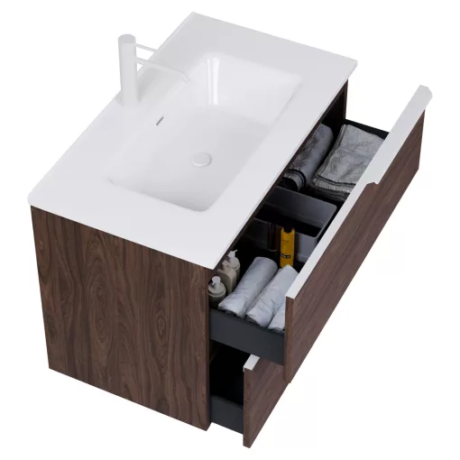 HD Cremona Matt Hazel 80 komplett fürdőszoba bútor szett fali mosdószekrénnyel, matt fehér fogantyúkkal, tükörrel és magasszekrénnyel