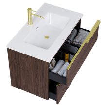 HD Cremona Matt Hazel 80 komplett fürdőszoba bútor szett fali mosdószekrénnyel, szálcsiszolt arany fogantyúkkal, tükörrel és magasszekrénnyel