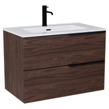 HD Cremona Matt Hazel 80 komplett fürdőszoba bútor szett fali mosdószekrénnyel, matt fekete fogantyúkkal, tükörrel és magasszekrénnyel