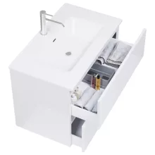 HD Aria Lacquer White 80 komplett fürdőszoba bútor szett fali mosdószekrénnyel, tükörrel és magasszekrénnyel