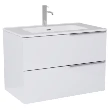 HD Cremona Lacquer White 80 komplett fürdőszoba bútor szett fali mosdószekrénnyel, fényes króm fogantyúkkal, tükörrel és magasszekrénnyel