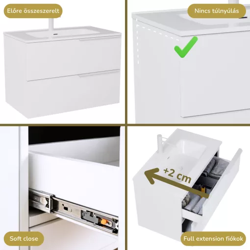 HD Cremona Lacquer White 80 fali mosdószekrény matt fehér fogantyúkkal