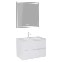 HD Cremona Lacquer White 80 komplett fürdőszoba bútor fali mosdószekrénnyel, matt fehér fogantyúkkal és tükörrel