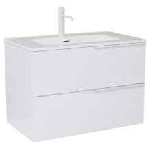 HD Cremona Lacquer White 80 komplett fürdőszoba bútor szett fali mosdószekrénnyel, matt fehér fogantyúkkal, tükörrel és magasszekrénnyel