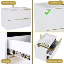 HD Cremona Lacquer White 80 fali mosdószekrény szálcsiszolt arany fogantyúkkal