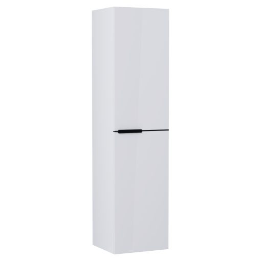 HD Cremona Lacquer White 80 komplett fürdőszoba bútor szett fali mosdószekrénnyel, matt fekete fogantyúkkal, tükörrel és magasszekrénnyel