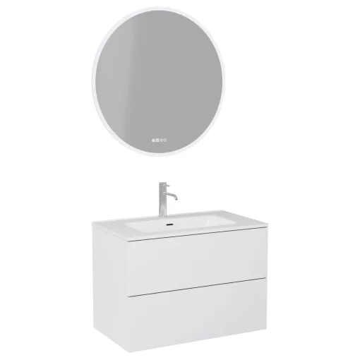 HD Aria Pro Silk Matt White 80 komplett fürdőszoba bútor fali push-to-open mosdószekrénnyel és tükörrel