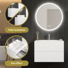 HD Aria Pro Silk Matt White 80 komplett fürdőszoba bútor fali push-to-open mosdószekrénnyel és tükörrel