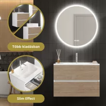 HD Aria Pro Silk Matt White-Oak 80 komplett fürdőszoba bútor fali push-to-open mosdószekrénnyel és tükörrel