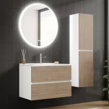 HD Aria Silk Matt White-Oak 80 komplett fürdőszoba bútor fali mosdószekrénnyel és tükörrel