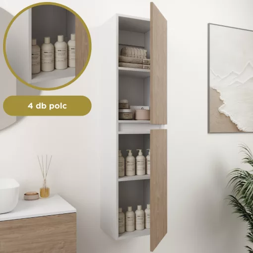 HD Aria Pro Silk Matt White-Oak 80 komplett fürdőszoba bútor szett fali push-to-open mosdószekrénnyel, tükörrel és magasszekrénnyel